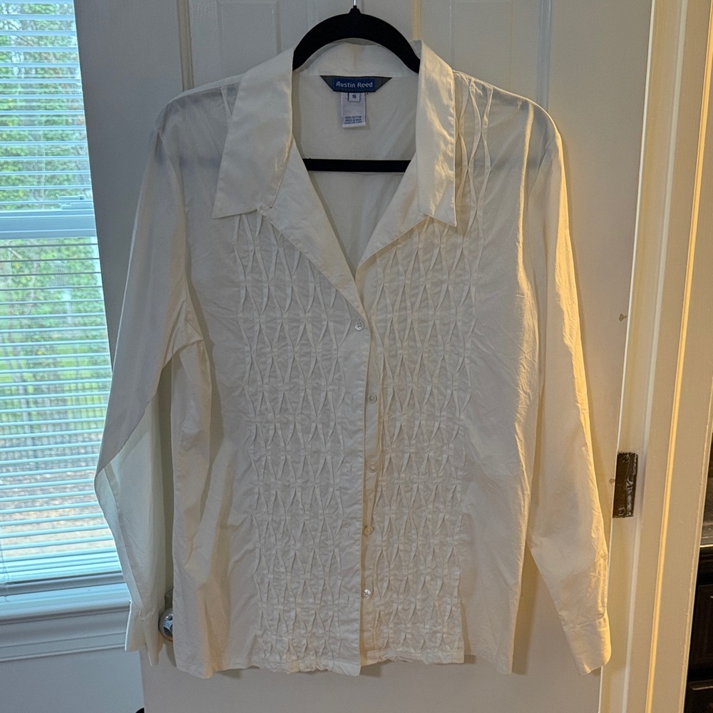 Austin Reed White Button Down Decorative Front Shirt